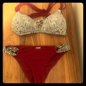 Adorable Paisley Burgundy & Gray Bikini Set